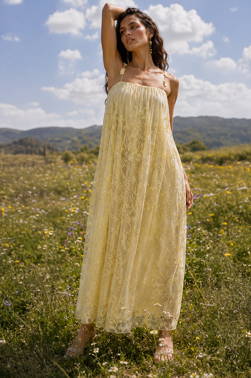 FLOWING EMBROIDERED MIDI