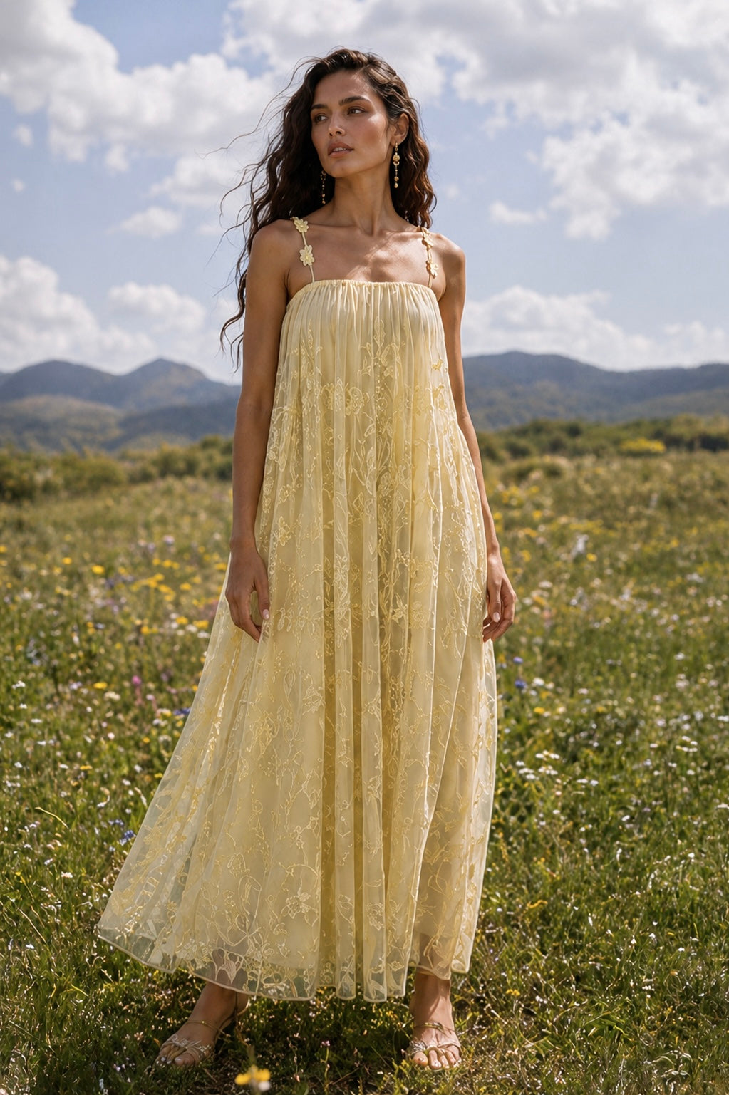 FLOWING EMBROIDERED MIDI