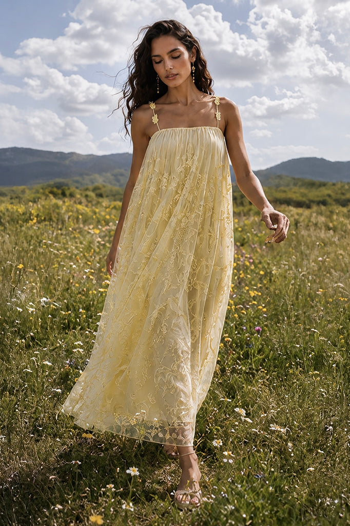 FLOWING EMBROIDERED MIDI dash and dot