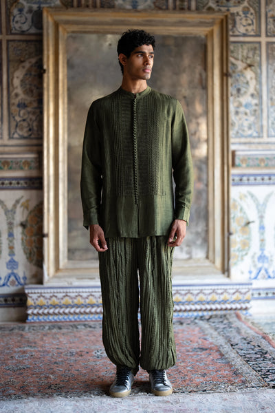 Pintuck Longline Shirt & Crushed Crinkled Pant Set