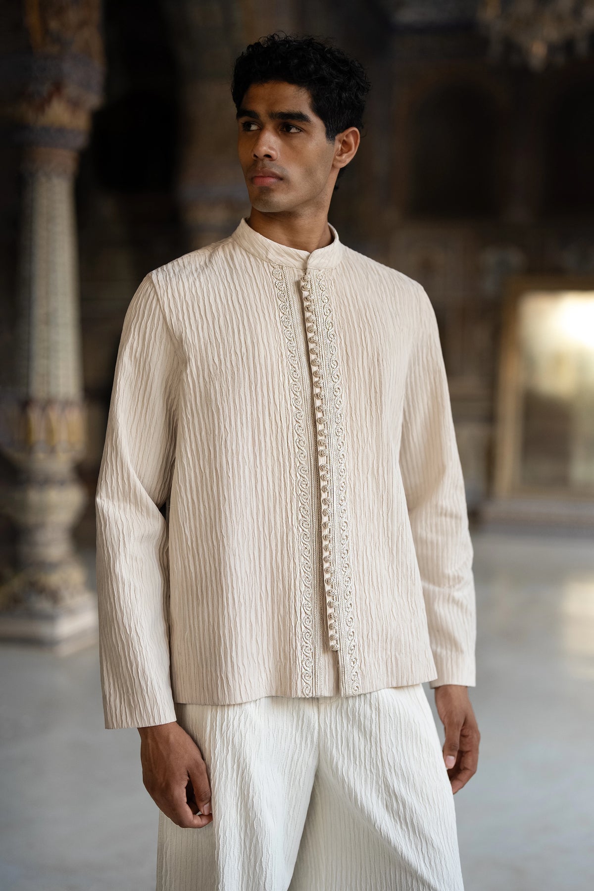 Dori Embroidered Textured Shirt & Barrel Pant