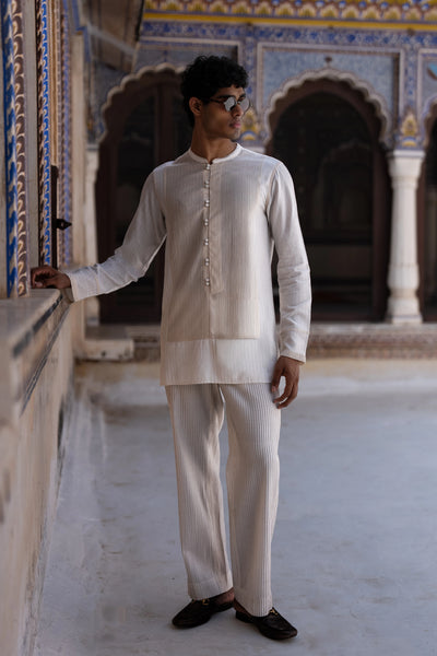 Embroidered Stripe Shirt & Straight Cut Pant Set