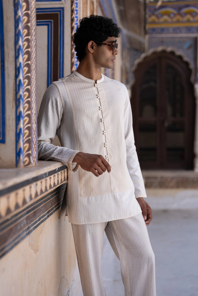 Embroidered Stripe Shirt & Straight Cut Pant Set dash and dot