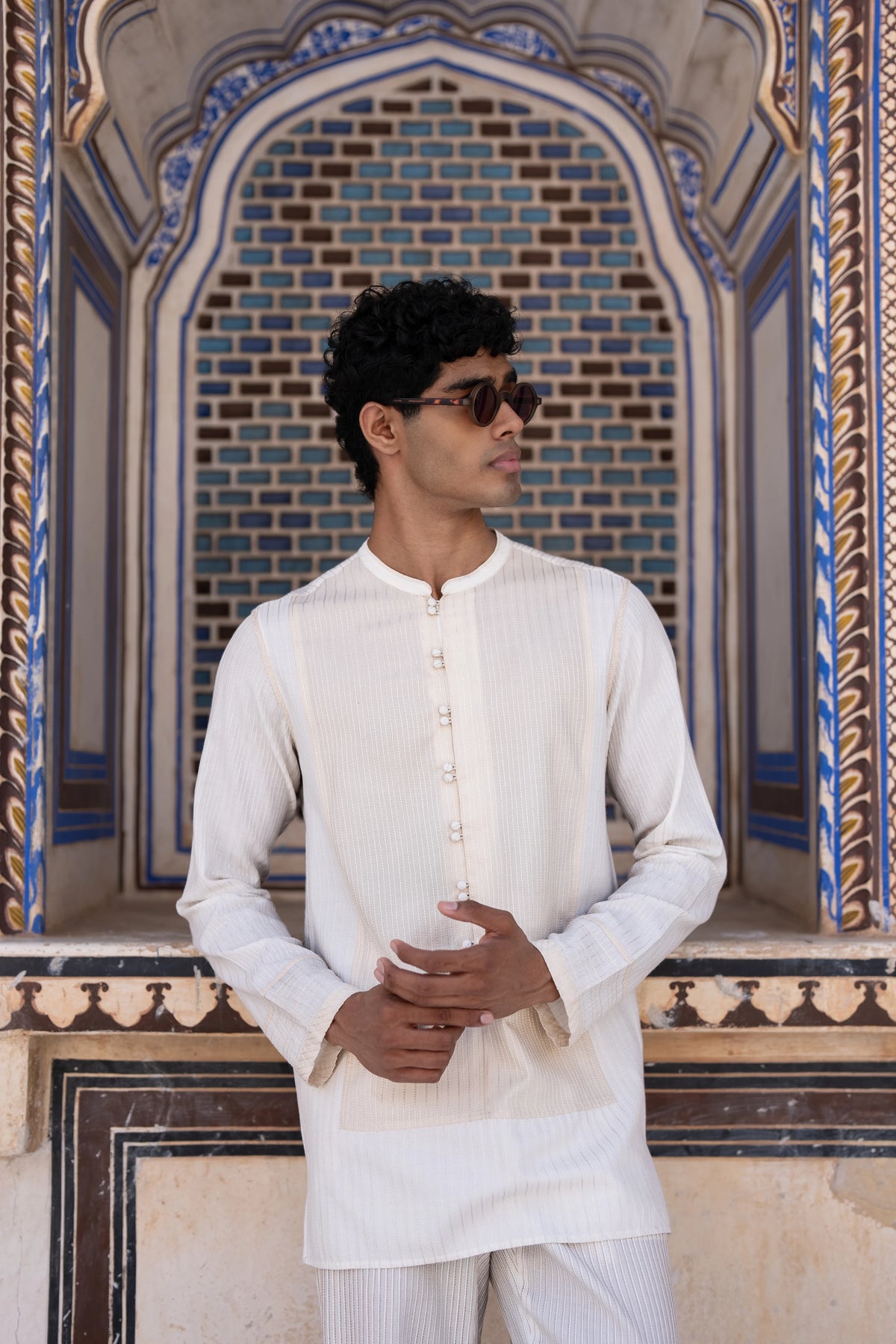 Embroidered Stripe Shirt & Straight Cut Pant Set