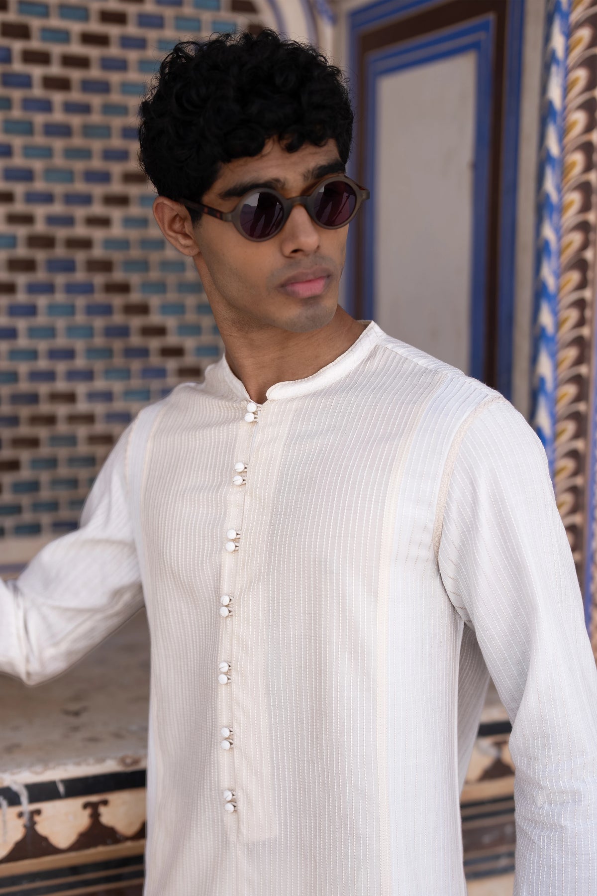 Embroidered Stripe Shirt & Straight Cut Pant Set