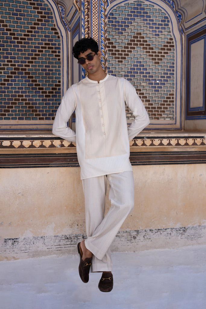 Embrodiered Stripe Straight Cut Pant dash and dot