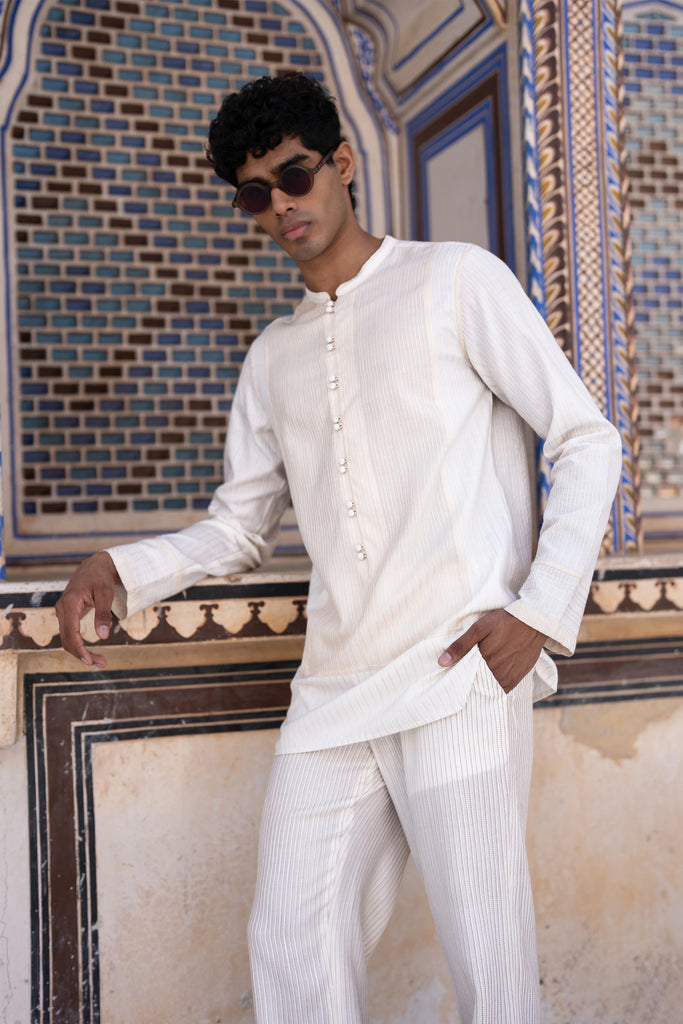 Embrodiered Stripe Straight Cut Pant dash and dot