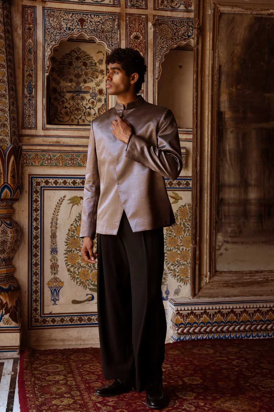 BENARES TISSUE BLAZER & SATIN TWILL STRAIGHT CUT PANT