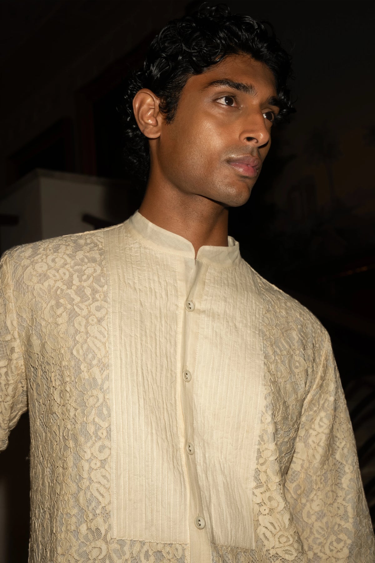PINTUCK-LACE SHIRT & STRAIGHT-CUT LINEN PANT