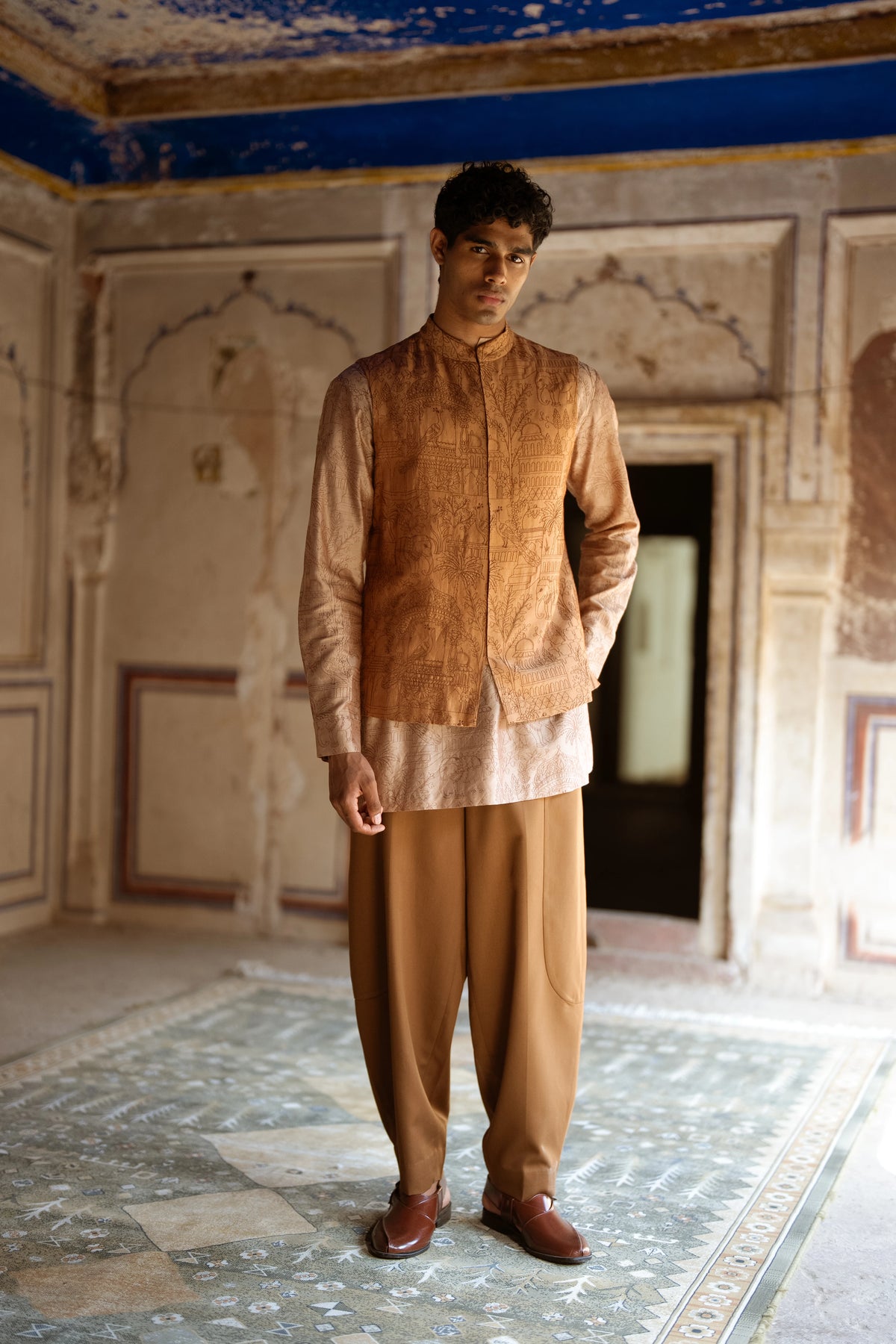 Heritage Embroidered Benares Silk Bandi, Kurta Shirt & Barrel Pant