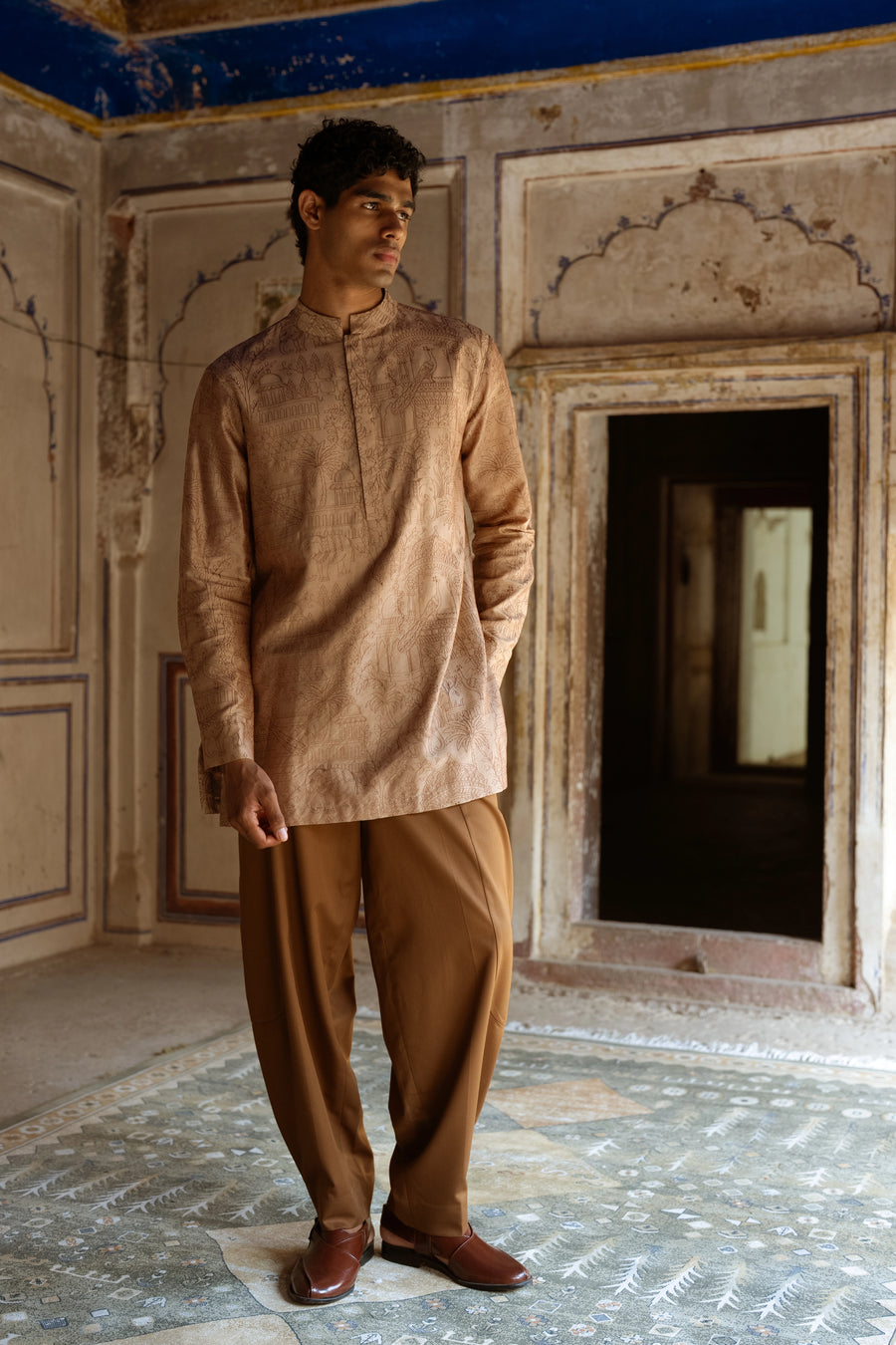 HERITAGE EMBROIDERED LONGLINE KURTA SHIRT & BARREL PANT
