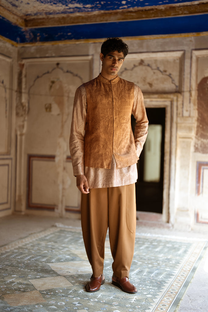 HERITAGE EMBROIDERED LONGLINE KURTA SHIRT & BARREL PANT dash and dot