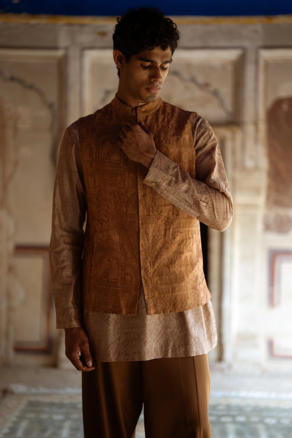 Heritage Embroidered Benares Silk Bandi, Kurta Shirt & Barrel Pant