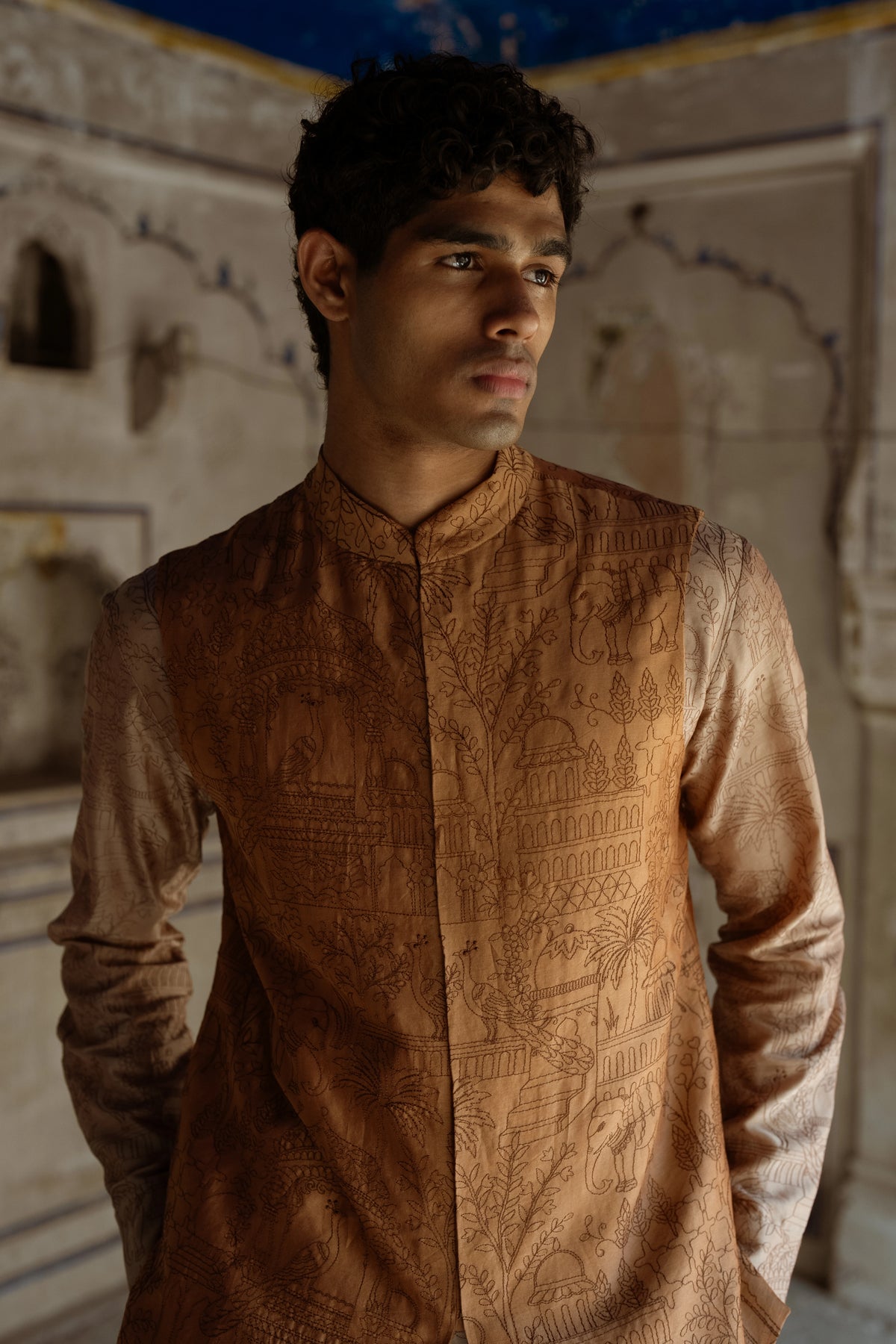 Heritage Embroidered Benares Silk Bandi, Kurta Shirt & Barrel Pant