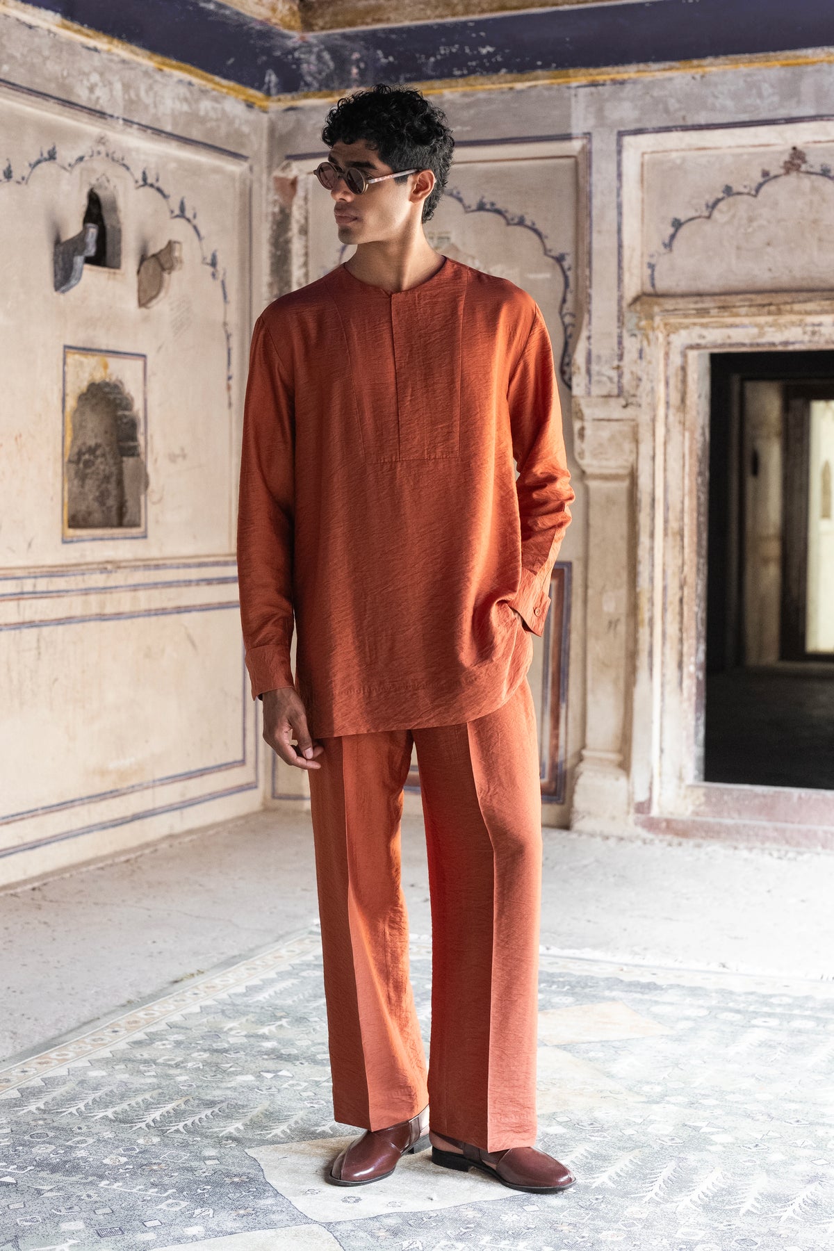 Rust Textured Straight Cut Pant