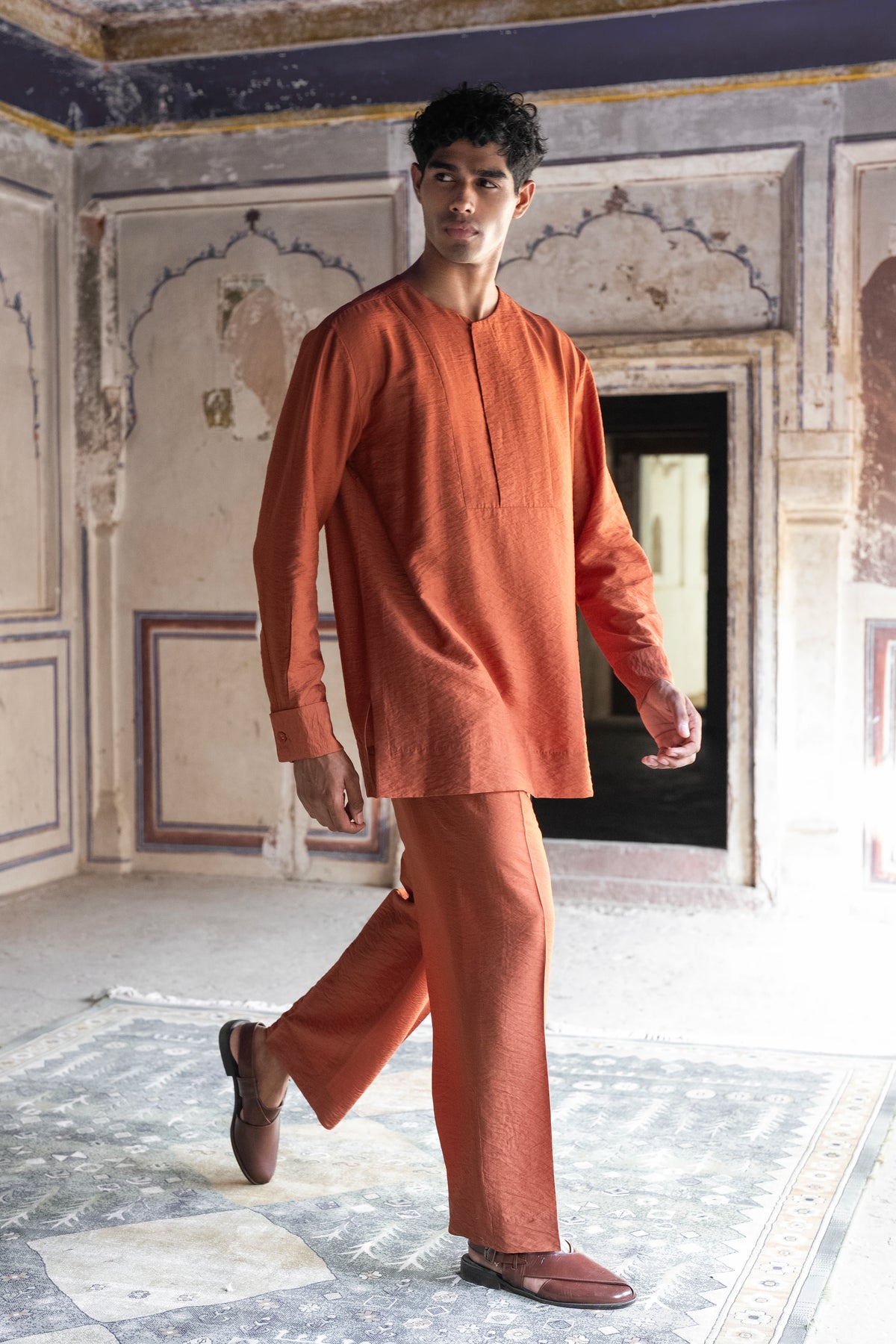 Rust Textured Straight Cut Pant