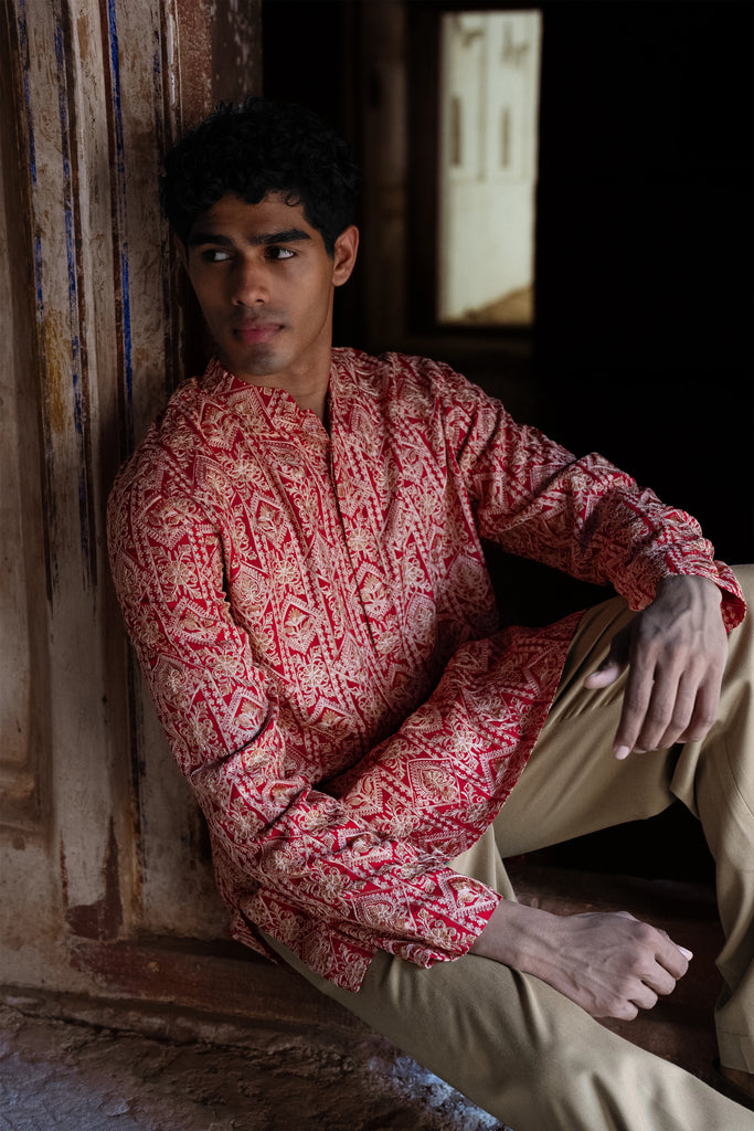 Aari Embroidered Kurta Shirt dash and dot