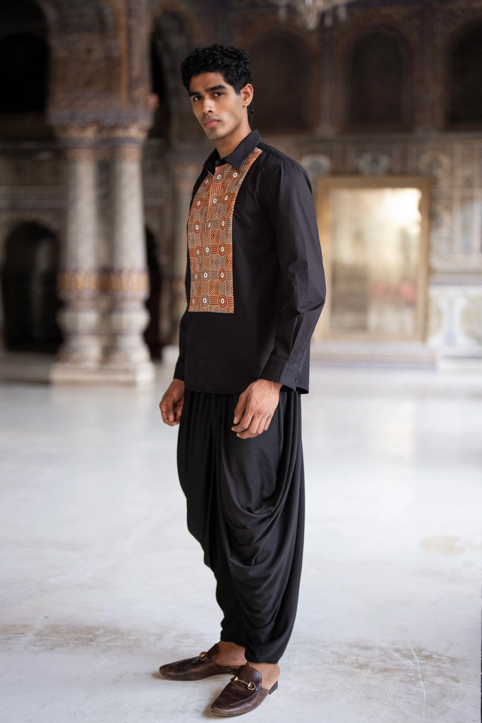 Mirror & Thread Embroidred Shirt & Drape Panel Dhoti Pant dash and dot