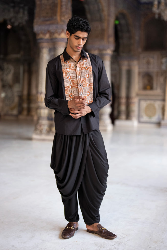 Mirror & Thread Embroidred Shirt & Drape Panel Dhoti Pant dash and dot