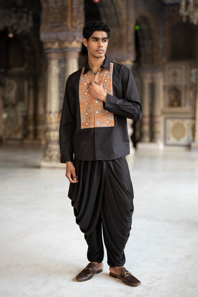 Mirror & Thread Embroidred Shirt & Drape Panel Dhoti Pant dash and dot