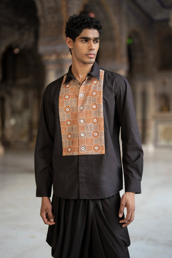 Mirror & Thread Embroidred Shirt & Drape Panel Dhoti Pant dash and dot