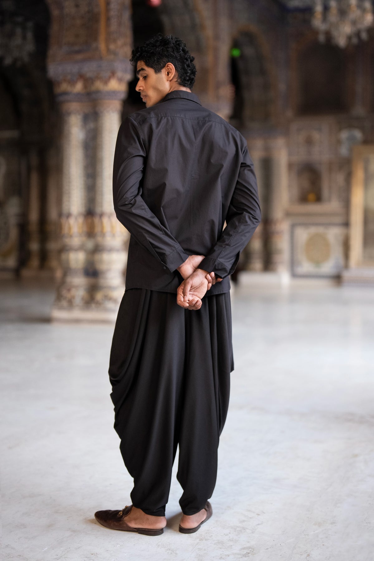 Mirror & Thread Embroidred Shirt & Drape Panel Dhoti Pant