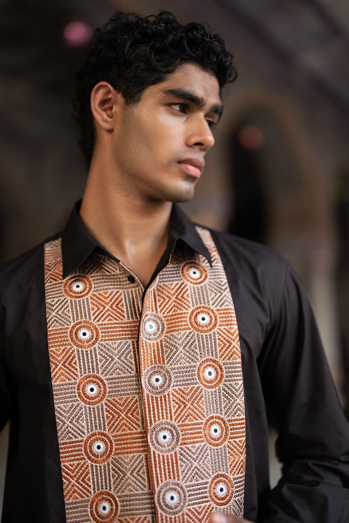 Mirror & Thread Embroidred Shirt & Drape Panel Dhoti Pant