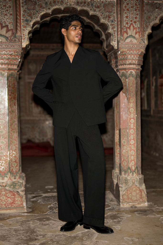 Overlapping Curved Placket Blazer dash and dot