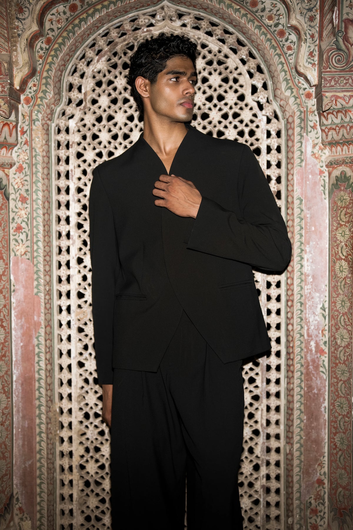 Overlapping Curved Placket Blazer