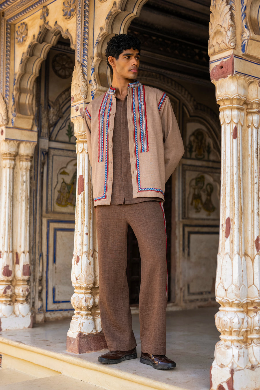 EMBROIDERED TEXTURED SHIRT & STRAIGHT CUT PANT