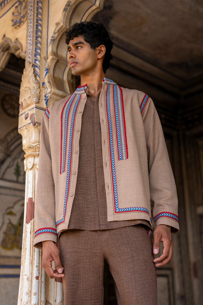 Embroidered Textured Shacket dash and dot