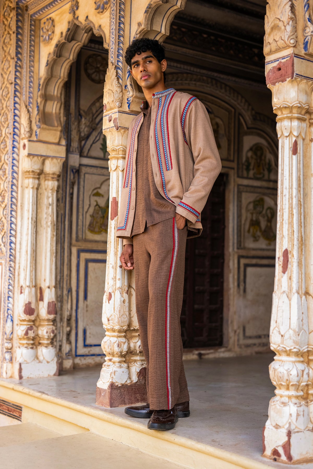 Embroidered Textured Straight Cut Pant