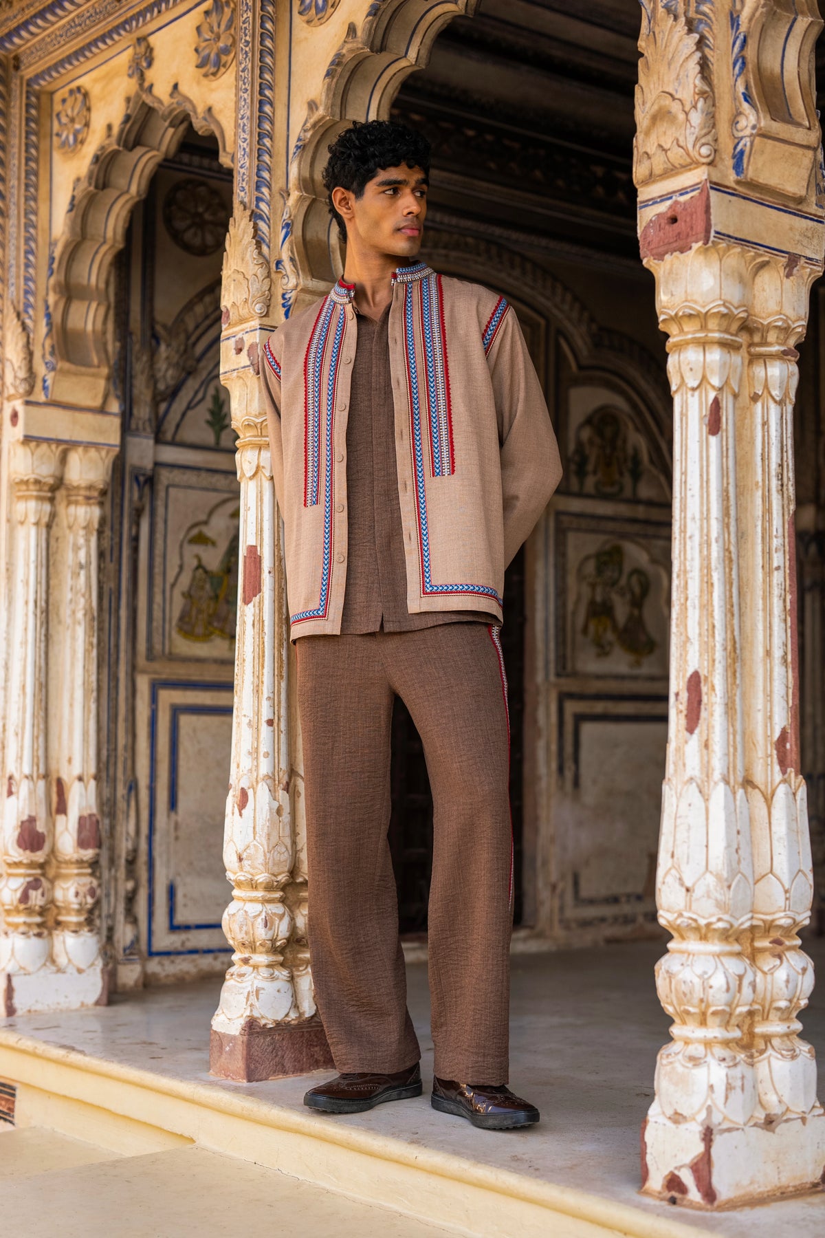 Embroidered Textured Straight Cut Pant