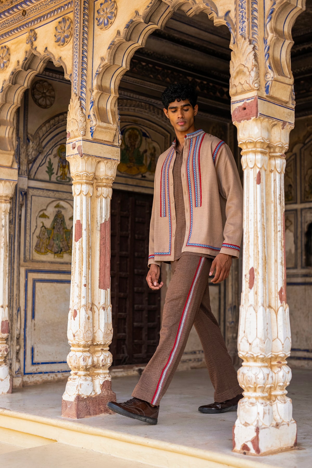 Embroidered Textured Straight Cut Pant