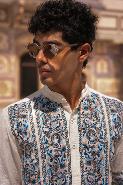 Ornamental Embroidered Shirt & Wide-Legged Pant