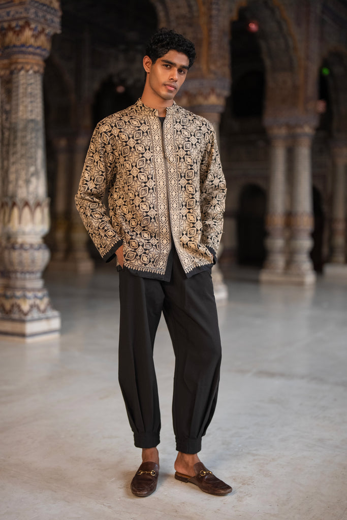 Aari Stitch Emboidered Shirt & Box Pleated Pant dash and dot