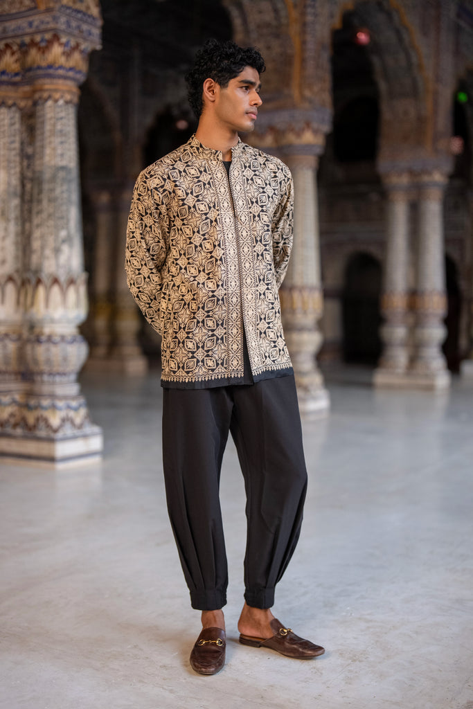 Aari Stitch Emboidered Shirt & Box Pleated Pant dash and dot