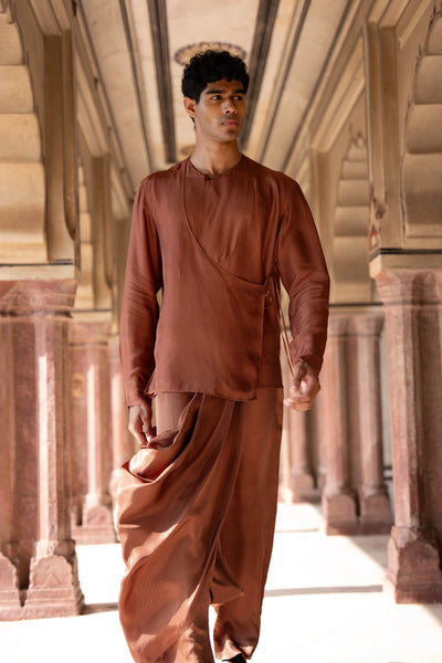 Satin Twill Overlap Shirt & Asymmetric Drape Cowl Pant