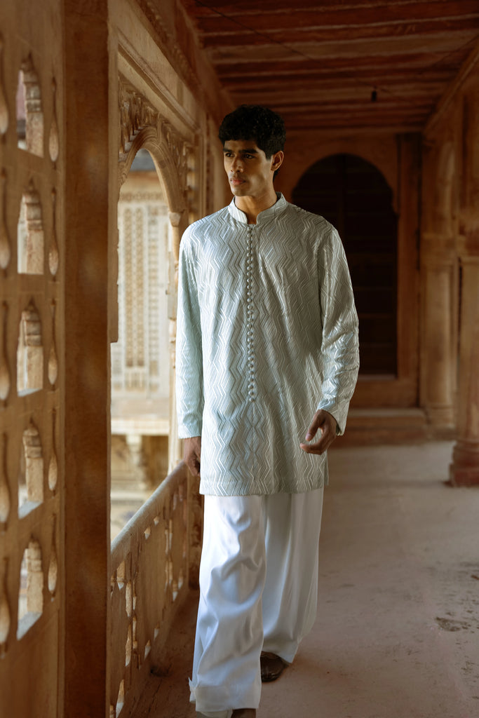 Thread Embroidered Longline Shirt dash and dot
