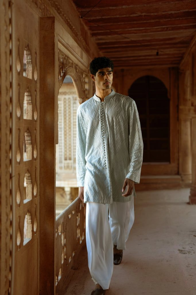 Thread Embroidered Longline Shirt dash and dot