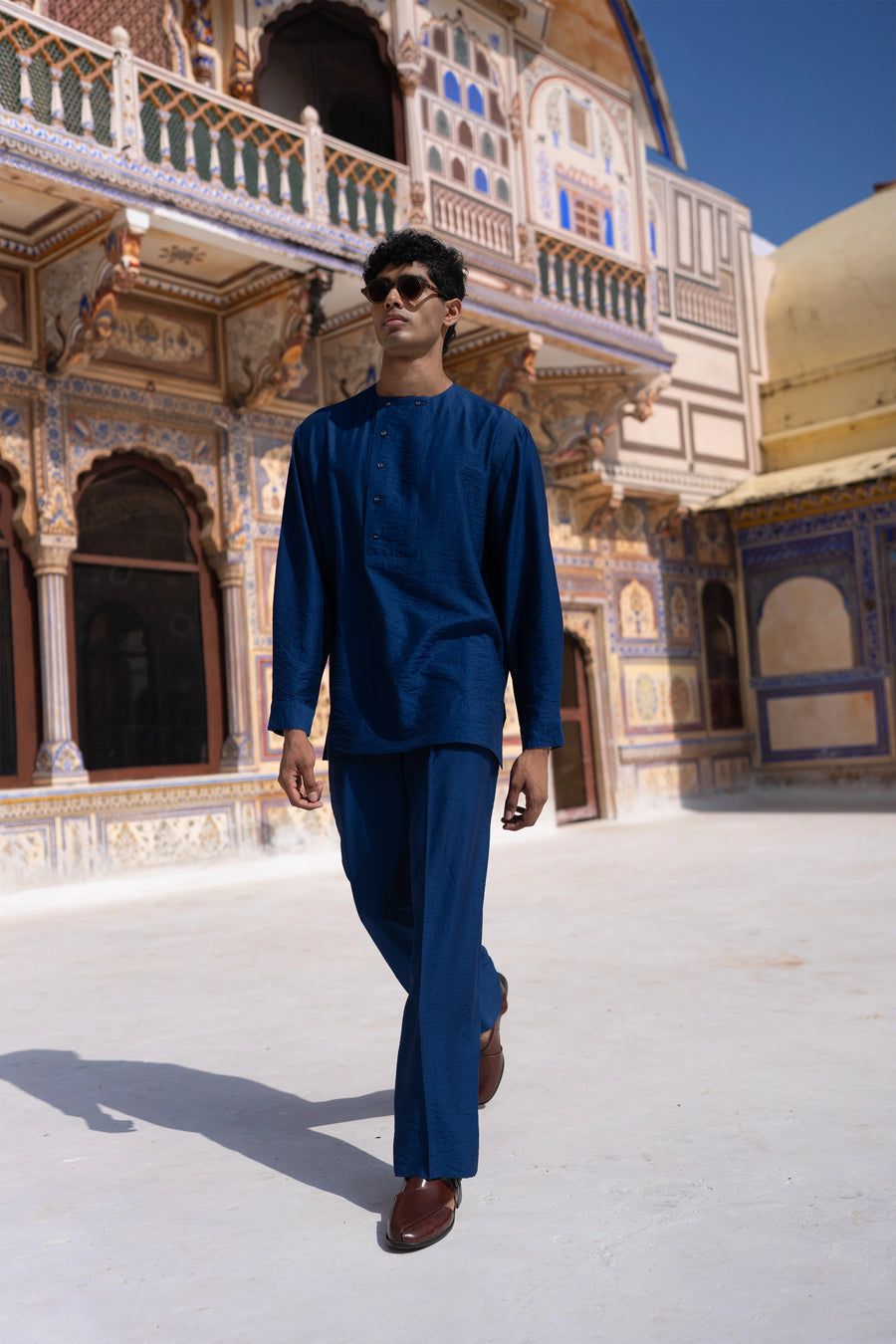 ROYAL BLUE TEXTURED SHIRT & PANT SET