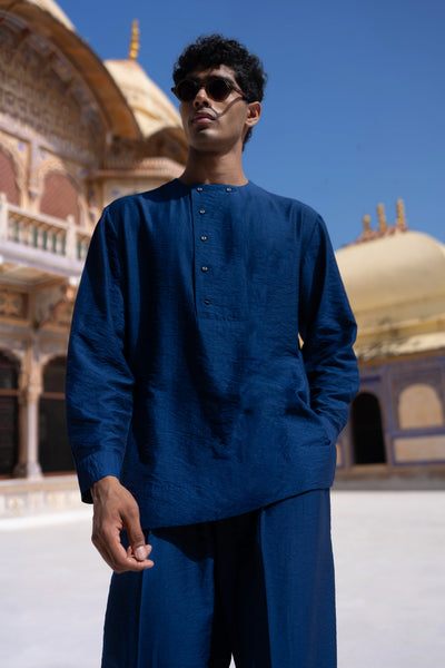 Royal Blue Textured Shirt & Pant Set