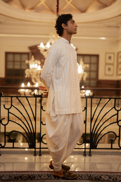 IVORY EMBROIDERED JACKET & DRAPED DHOTI PANT