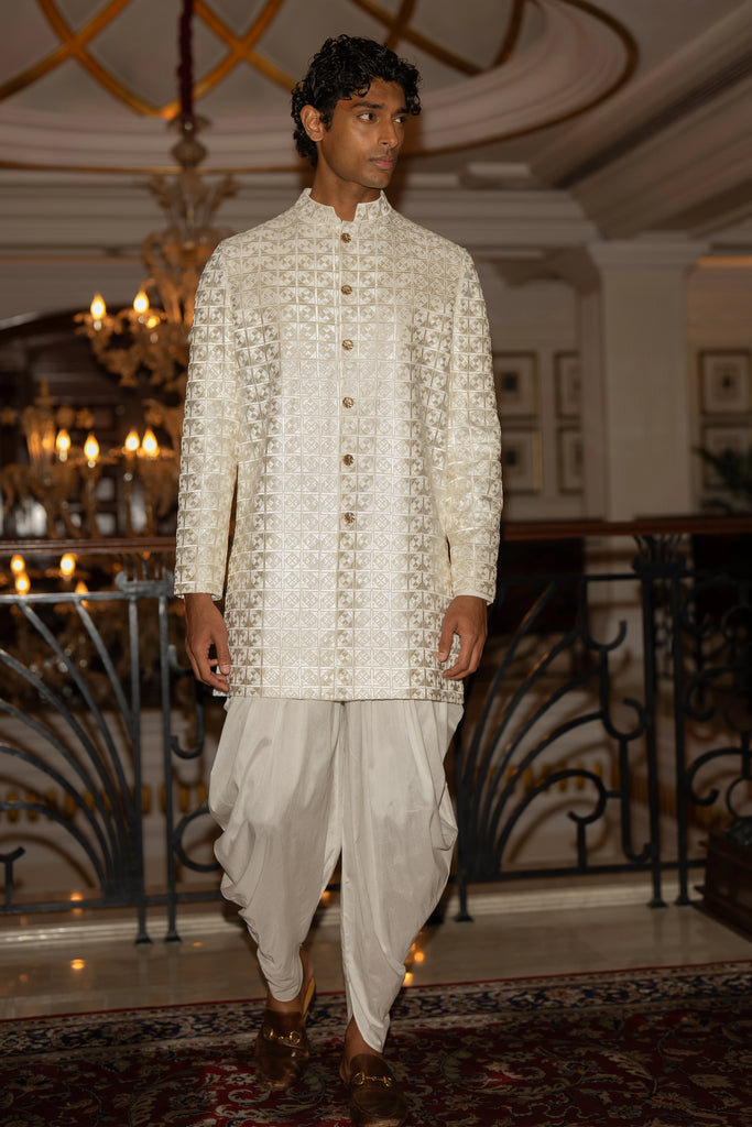 IVORY EMBROIDERED JACKET & DRAPED DHOTI PANT dash and dot