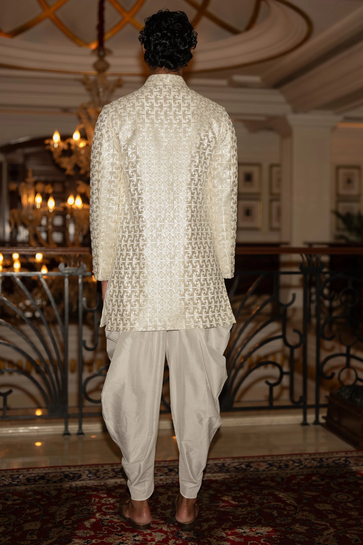IVORY EMBROIDERED JACKET & DRAPED DHOTI PANT