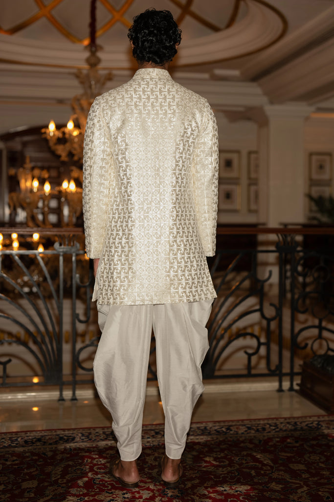 IVORY EMBROIDERED JACKET & DRAPED DHOTI PANT dash and dot