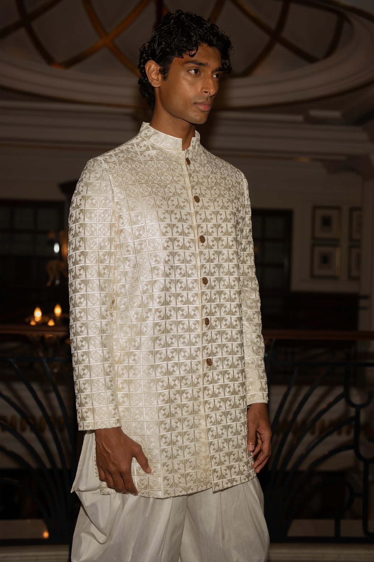 IVORY EMBROIDERED JACKET & DRAPED DHOTI PANT