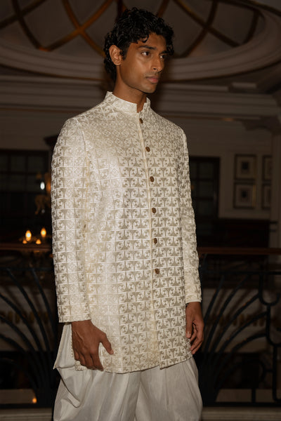 IVORY EMBROIDERED JACKET & DRAPED DHOTI PANT