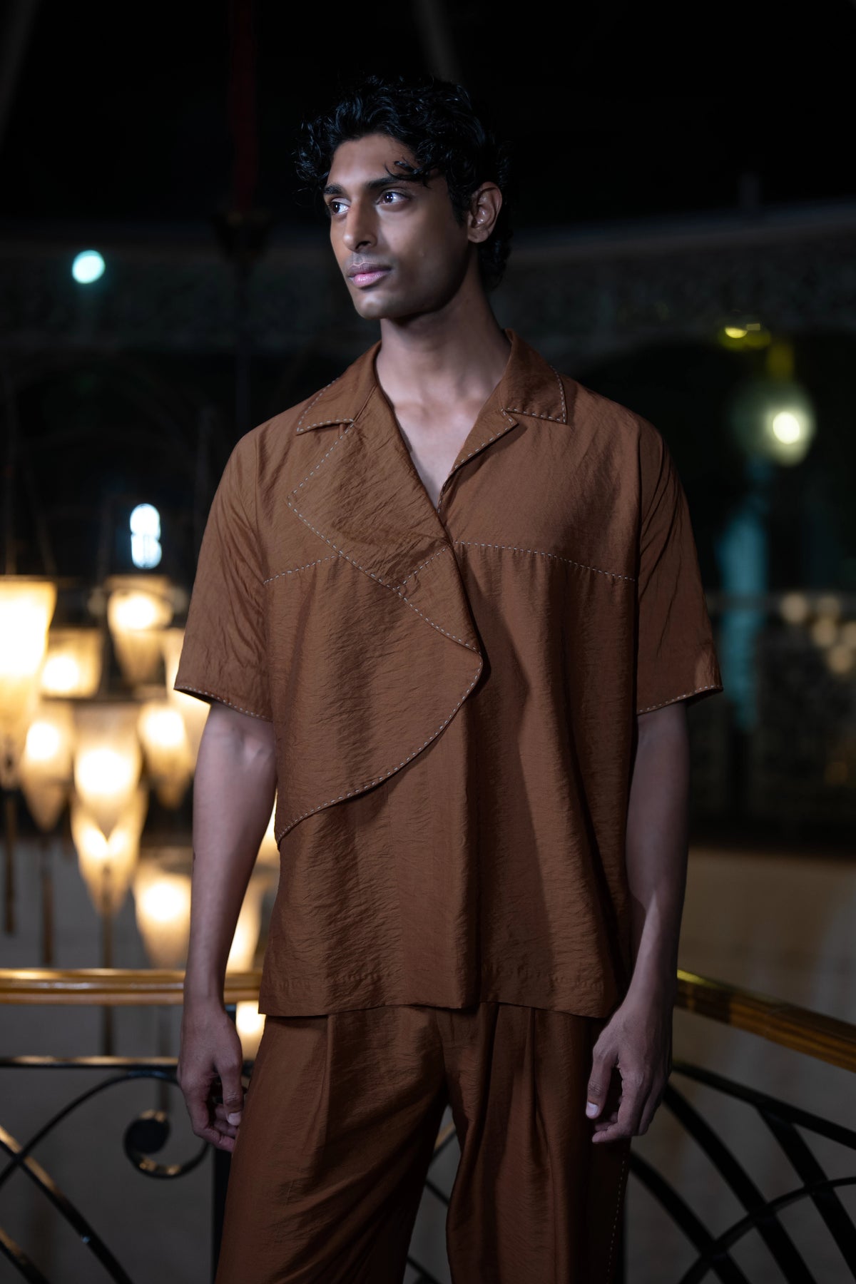 EMBROIDERED ARCHITECTURAL SHIRT & WIDE-LEGGED PANT SET