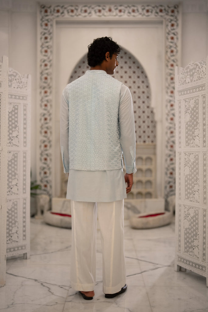 EMBROIDERED TEXTURED BANDI WITH KURTA SHIRT dash and dot